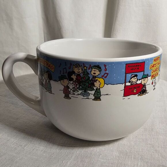 Galerie Peanuts Charlie Brown Lg Christmas Soup Mug Bowl 2005 Snoopy Lucy Gang - Picture 4 of 6